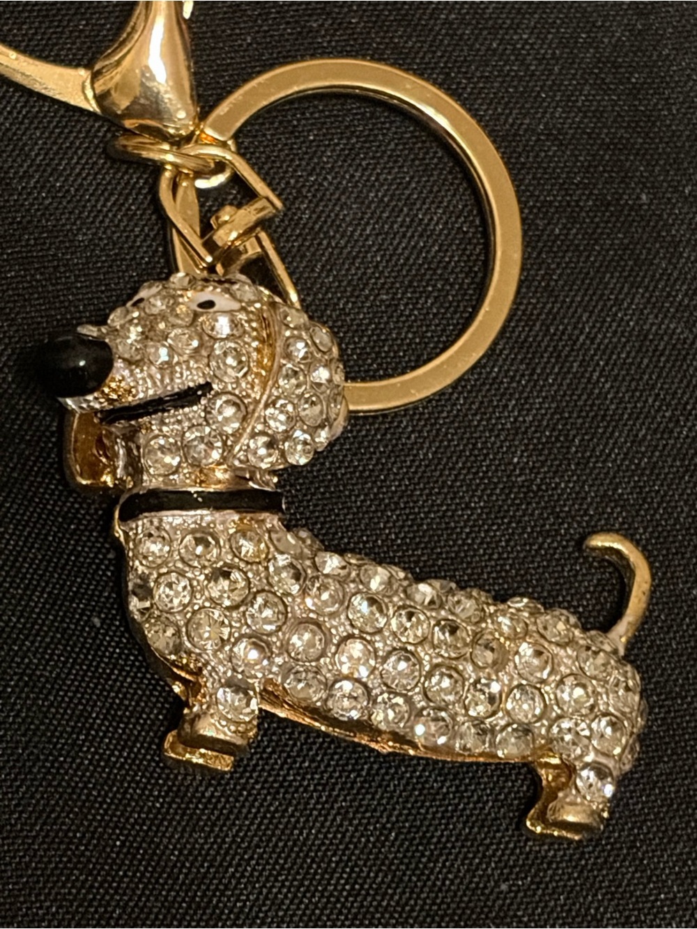 Fashion Jewelry Gold Crystal Dachshund Keychain/bag charm diamond